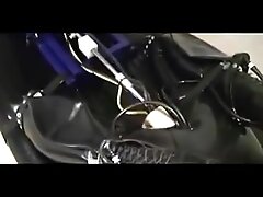 Bound letex bage gets machine fucked