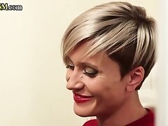 Tattooed CFNM babe enjoys dick wanking session