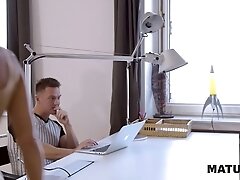 MATURE4K. Man is taught by older woman how to drill such a hairy pussy