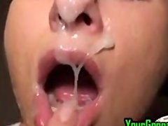 Sexy Blonde GF gets facial and swallows