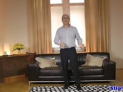 Masturbating eurobabe wanks old british bloke