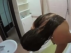 brunette shave in shower