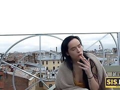 SISPORN. Guy catches stepsister smoking and fuck her into quick sex