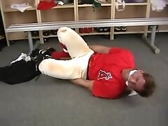 Hot gym teacher tightly tied up and cleave gagged.