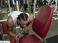 Petite blonde Anya Olsen works out on some big black cock at they gym