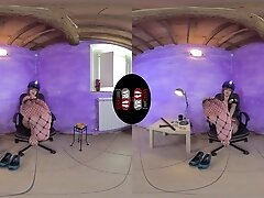 Sexy Cop Katy Shows Off Her Fishnet - Clad Feet; Leg and Foot Fetish VR Solo